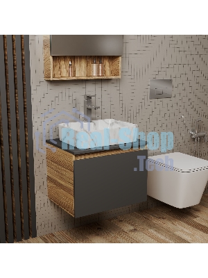 Комплект: тумба Bau Dream Blackwood графит 60, 1 ящик, раковина прямоугольная BAU Cerama 48х37, мрамор, смеситель Hotel Stil, нерж сталь