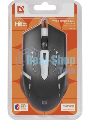 Мышь проводная Defender Hit MB-601 черный, 1200 dpi, USB, кнопки - 4