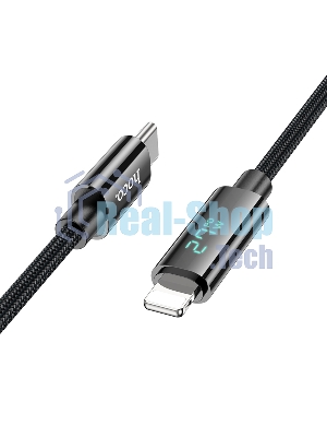 Кабель USB2.0 Hoco Type-C/Lightning, 2.4А, с дисплеем, U125, 1.2м, черный, коробка