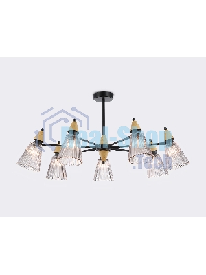 Люстра Ambrella light LH58116/7 BK/LW/SM черный/светлое дерево/дымчатый E14*7 max 40W D750*390
