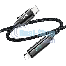 Кабель USB2.0 Hoco Type-C/Lightning, 2.4А, с дисплеем, U125, 1.2м, черный, коробка