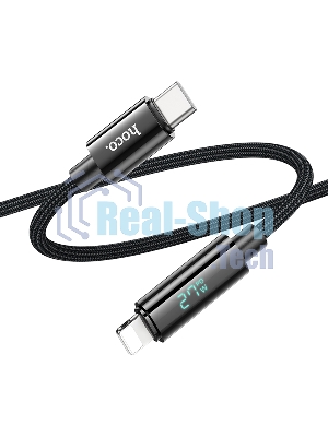 Кабель USB2.0 Hoco Type-C/Lightning, 2.4А, с дисплеем, U125, 1.2м, черный, коробка