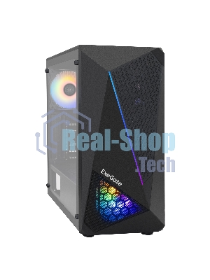 Компьютерный корпус Miditower ExeGate EVO-8225-NPX500 (ATX, БП 500NPX с вент. 12см, 2хUSB+1хUSB 3.0, черный, 2 вент. с RGb подсветкой и полоса на передней панели, боковая панель - закаленное стекло)