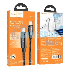 Кабель USB2.0 Hoco Type-C/Lightning, 2.4А, с дисплеем, U125, 1.2м, черный, коробка