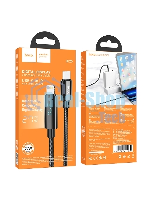 Кабель USB2.0 Hoco Type-C/Lightning, 2.4А, с дисплеем, U125, 1.2м, черный, коробка