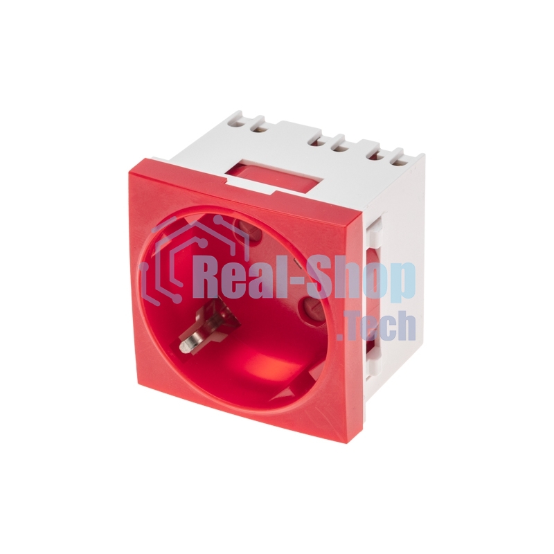 Розетка электрическая Rexant 45x45, CEE 7/4, 2K+3, 16A, красная