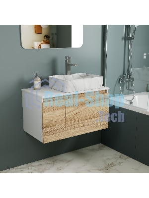 Комплект: тумба Bau Dream Blackwood 80, раковина прямоугольная BAU Cerama 48х37, мрамор, смеситель Hotel Stil, нерж сталь