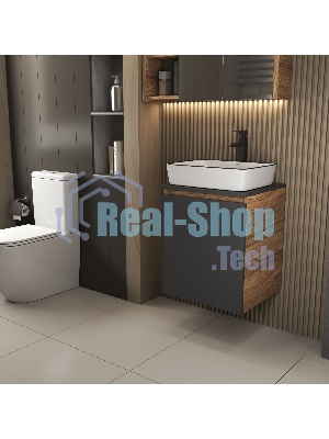 Тумба Bau Dream Blackwood 50 графит, раковина Hotel Black Rand 48х37, смеситель высокий, черный
