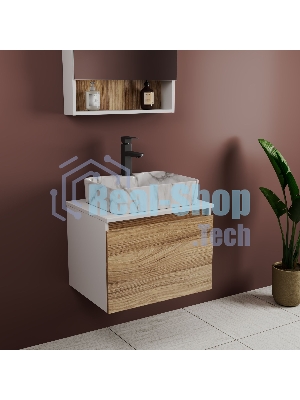 Комплект: тумба Bau Dream Blackwood 60, 1 ящик, раковина прямоугольная BAU Cerama 48х37, мрамор, смеситель Hotel Black, черный матовый