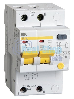 Выключатель автоматическийIEK MAD10-2-050-C-030 АД12 2Р 50А30мА IEK
