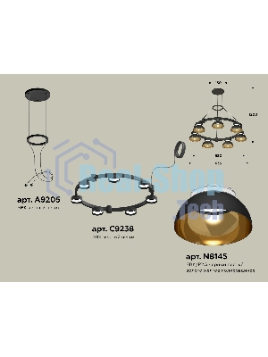 Светильник Ambrella light XR92051402/7 SBK/PYG/CL черный песок/золото желтое полированное/прозрачный GX53 (A9205,C9238,N8145)