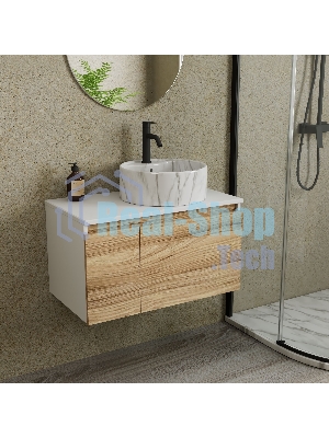 Комплект: тумба Bau Dream Blackwood 80, Раковина круглая накладная BAU Element D41, мрамор, смеситель Hotel Dream Black, черный матовый