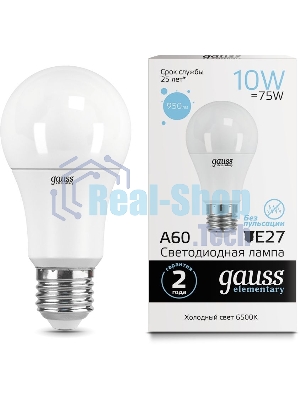 Лампа светодиодная LED Gauss Elementary A60 10Вт E27 6500К