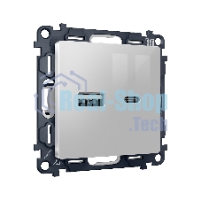 Комплект механизма розетки ALFA Серебро глянец 2USB A+C 20W (быстрая зарядка) QUANT (AP4110, VM177) MA411010