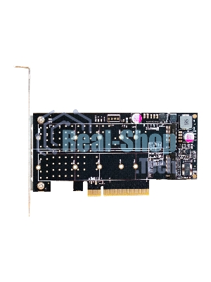 Переходник ExeGate EXE-597E2 (2 x M.2 M key -> PCI-E x8 v3.0, для установки двух SSD M.2 2230/2242/2260/2280/22110 M key NGFF в слот PCI-E, материнская плата должна быть c функции Bifurcation PCI-E)