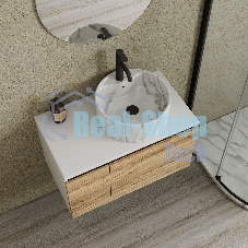 Комплект: тумба Bau Dream Blackwood 80, Раковина круглая накладная BAU Element D41, мрамор, смеситель Hotel Dream, черный выпуск клик клак черный