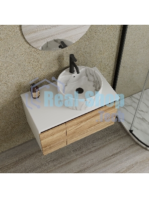 Комплект: тумба Bau Dream Blackwood 80, Раковина круглая накладная BAU Element D41, мрамор, смеситель Hotel Dream, черный выпуск клик клак черный