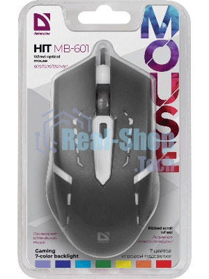 Мышь проводная Defender Hit MB-601 черный, 1200 dpi, USB, кнопки - 4