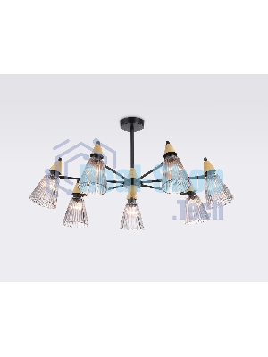 Люстра Ambrella light LH58116/7 BK/LW/SM черный/светлое дерево/дымчатый E14*7 max 40W D750*390