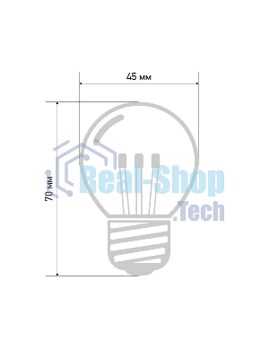 Лампа шар e27 6 LED Ø45мм - красная, прозрачная колба, эффект лампы накаливания