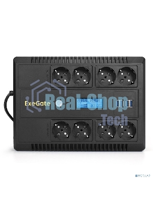 Источник бесперебойного питания ExeGate NEO Smart LHB-1000.LCD.AVR.8SH.CH.USB 1000VA/650W, LCD, AVR, 8*Schuko, USB, 4*USB-порта для зарядки, черный