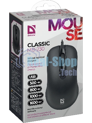 Мышь проводная Defender Classic MB-230 черный, 1600 dpi, USB, кнопки - 4