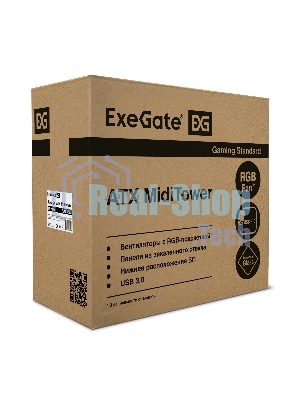 Компьютерный корпус Miditower ExeGate EVO-8225-NPX600 (ATX, БП 600NPX с вент. 12см, 2хUSB+1хUSB 3.0, черный, 2 вент. с RGb подсветкой и полоса на передней панели, боковая панель - закаленное стекло)