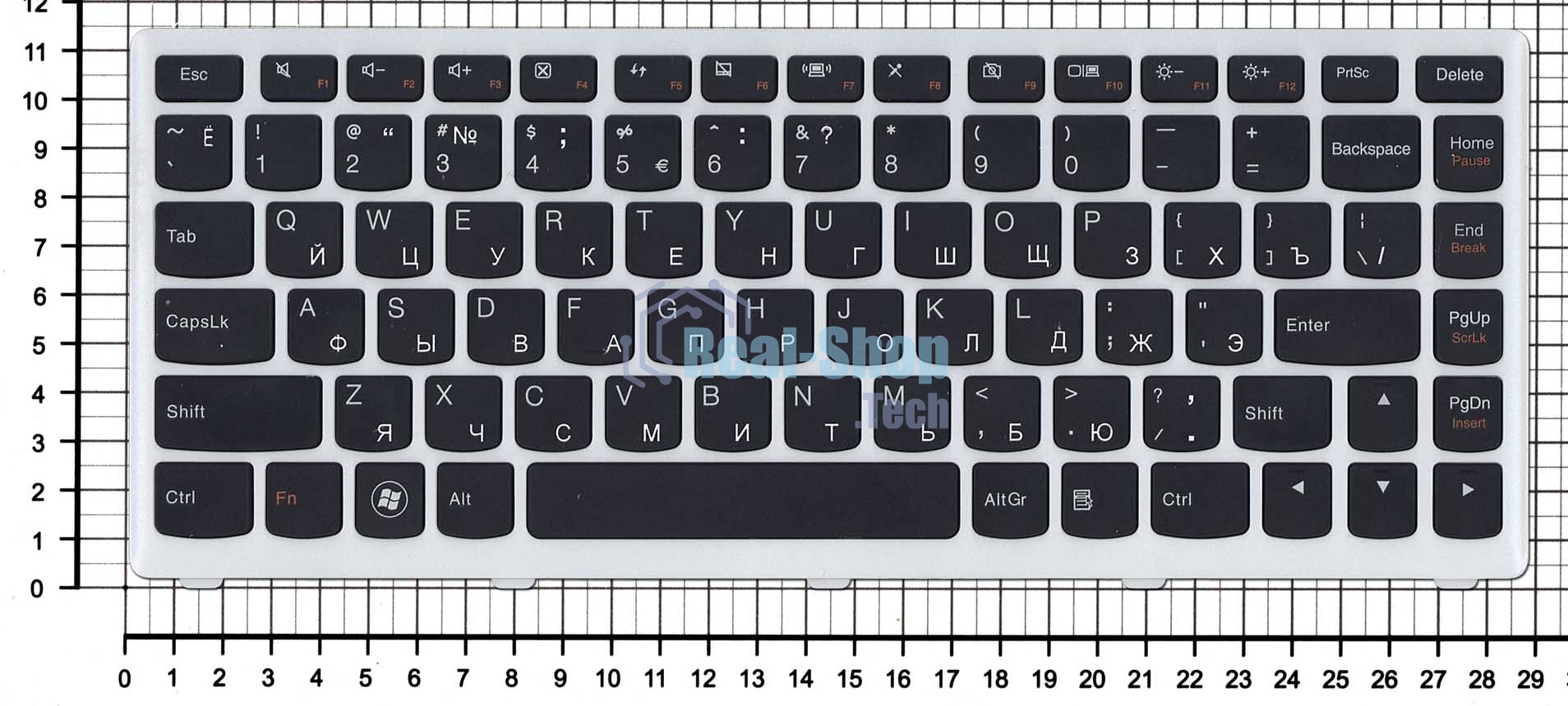 Клавиатура для ноутбука Lenovo IdeaPad U310 черная с серой рамкой
