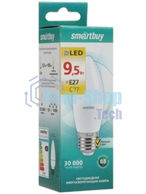 Лампа светодиодная Smartbuy SBL-C37-9_5-40K-E27 (LED) Лампа свеча C37-9,5W/4000/Е27