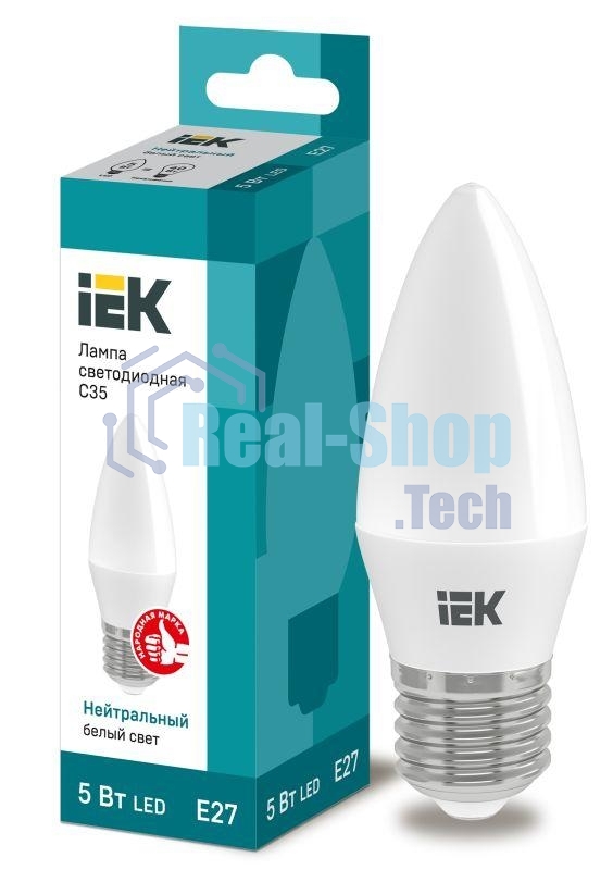 Лампа светодиодная ECO C35 5Вт свеча 4000К белый E27 450лм 230-240В IEK LLE-C35-5-230-40-E27