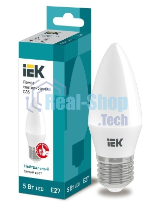 Лампа светодиодная ECO C35 5Вт свеча 4000К белый E27 450лм 230-240В IEK LLE-C35-5-230-40-E27