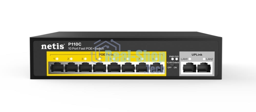 Коммутатор Netis P110C 10-портовый PoE+ коммутатор Fast Ethernet/8*PoE+ 2 порта 802.3af/802.3at