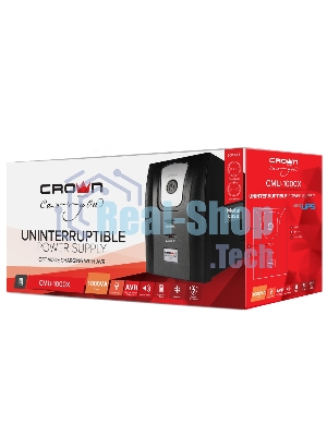 Источник бесперебойного питания Crown CMU-1000X (1000VA/600w; Off-Line; 2 х Euro с резервным питанием и фильтрацией; 12V7AH х 2; Металл)