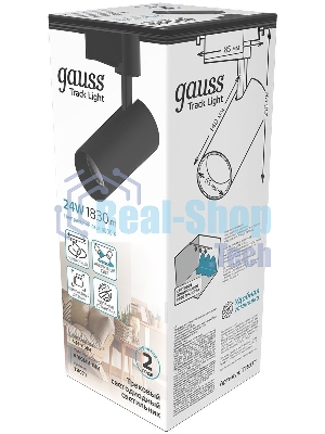 Светильник Gauss трековый цилиндр 24W 1830lm 4000K 180-240V IP20 65x210мм черный LED 1/40