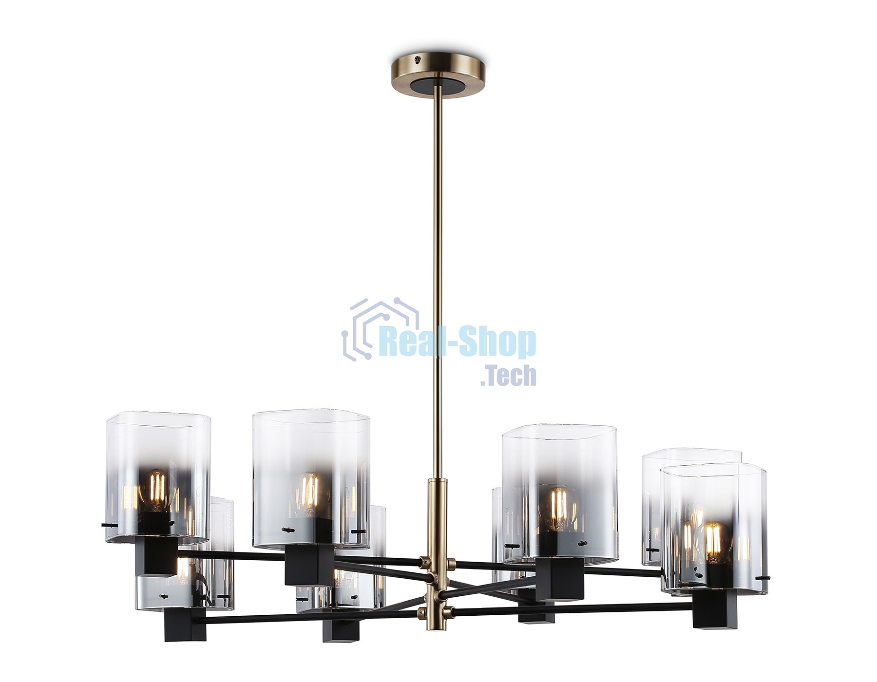 Люстра Ambrella light LH57043/8 BK/DBS/SM черный/темная латунь/дымчатый E14/8 max 40W D830*710