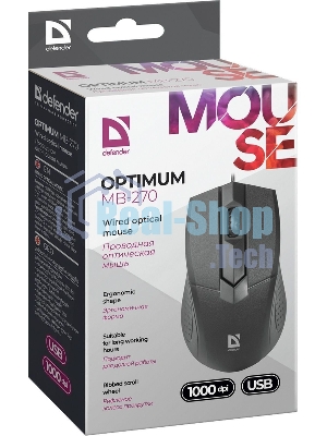 Мышь проводная Defender Optimum MB-270 черный, 1000 dpi, USB, кнопки - 3