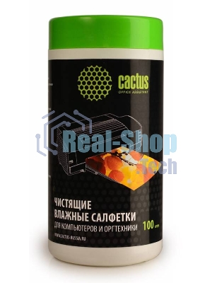 Салфетки Cactus CS-T1002 Туба с чистящими салфетками для компьютеров и оргтехники, 100 шт