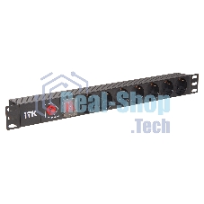 Блок ITK PDU 7 розеток DIN49440 (нем. станд.) с LED выключателем и защитой от перенапряжения, 1U, без шнура, вх. IEC320 C14, алюминевый профиль, черный
