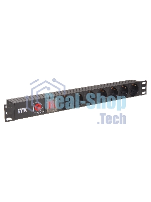 Блок ITK PDU 7 розеток DIN49440 (нем. станд.) с LED выключателем и защитой от перенапряжения, 1U, без шнура, вх. IEC320 C14, алюминевый профиль, черный