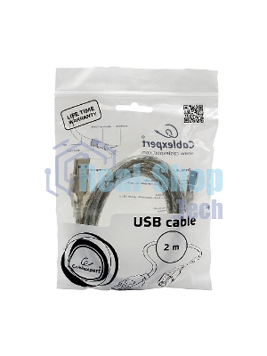 Кабель Cablexpert USB2.0 Pro, AM/BM, 2м, экран, 2 феррит.кольца, прозрачный (CCF-USB2-AMBM-TR-2M)