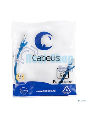 Патч-корд Cabeus, Cat.5e, неэкр., U/UTP, RJ45/RJ45, PVC, AWG24, 0.3м, синий