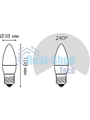 Лампа светодиодная Gauss 9.5Вт цок.:E27 свеча 220B 3000K св.свеч.бел.теп. (упак.:10шт)