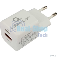 Сетевое зарядное устройство Cablexpert 20Вт, 3А, QC3.0/PD, 1xUSB, 1xType-C, белый, пакет