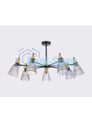 Люстра Ambrella light LH58116/7 BK/LW/SM черный/светлое дерево/дымчатый E14*7 max 40W D750*390