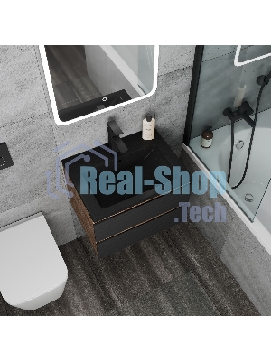 Тумба под раковину Bau Stil Loft black brushed, раковина кварцевая BAU Stil 58, черный металлик