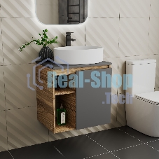 Тумба Bau Dream Blackwood 60 правая, графит, раковина BAU Nimb 50х36, смеситель для раковины высокий Hotel Black, черный