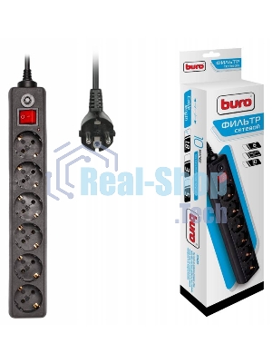 Сетевой фильтр Buro 600SH-1.8-B 1.8 м, 6 розеток, черный, коробка