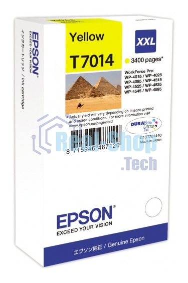 Картридж струйный Epson C13T70144010 желтый (3400 стр. сверх-повышенной емкости) для WorkForce WP-4015DN WP-4015, WP-4025DW WP-4025, WP-4095DN WP-4095, WP-4515DN WP-4515, WP-4525DNF WP-4525, WP-4535DWF WP-4535, WP-4595DNF WP-4595