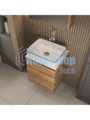 Тумба Bau Dream Blackwood 50 с дверцей, раковина BAU Hotel Black Rand 48х37, смеситель для раковины высокий Hotel Still, нержавеющая сталь, выпуск клик клак, хром