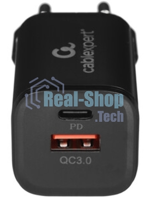 Сетевое зарядное устройство Cablexpert MP3A-PC-43, 30Вт, 3А, быстрая зарядка QC3.0/PD, 2 порта: USB и Type-C, черный, пакет